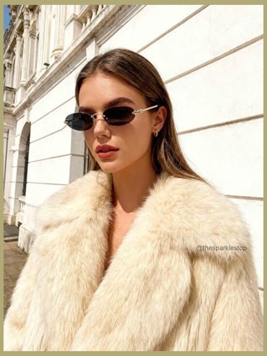 Metal Frame Rimless Narrow Oval Sunglasses UV400 Protection main image 5